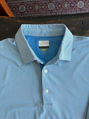 Greg Norman Play Dry Micro Stripe Performance Polo Shirt Blue L